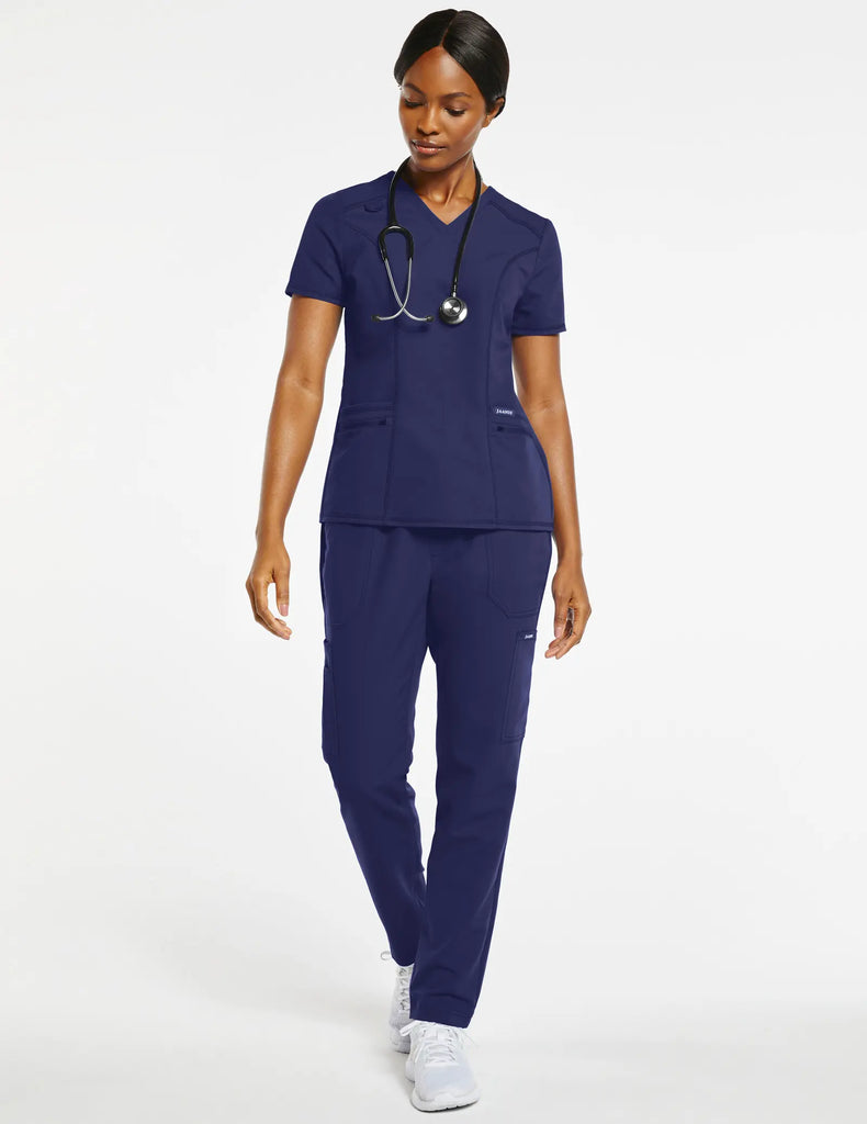 Jaanuu Scrubs Women's 4-Pocket D-Ring Top Navy | scrub-supply.com