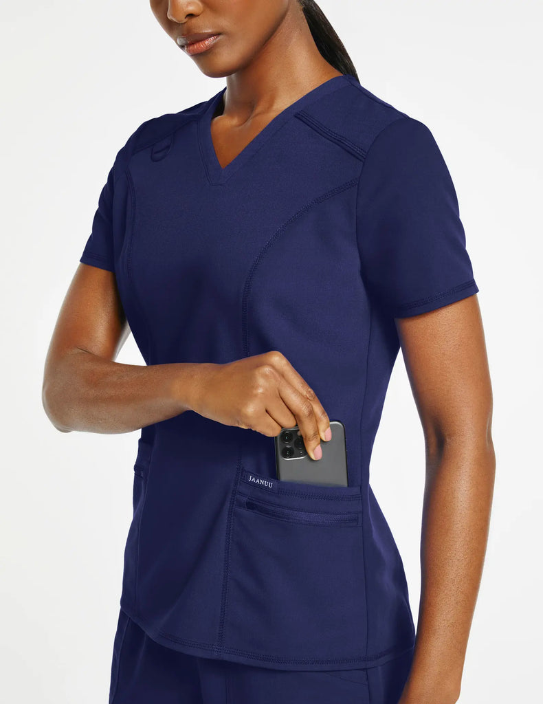 Jaanuu Scrubs Women's 4-Pocket D-Ring Top Navy | scrub-supply.com