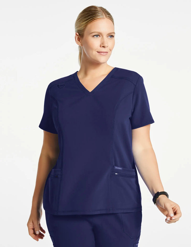 Jaanuu Scrubs Women's 4-Pocket D-Ring Top Navy | scrub-supply.com