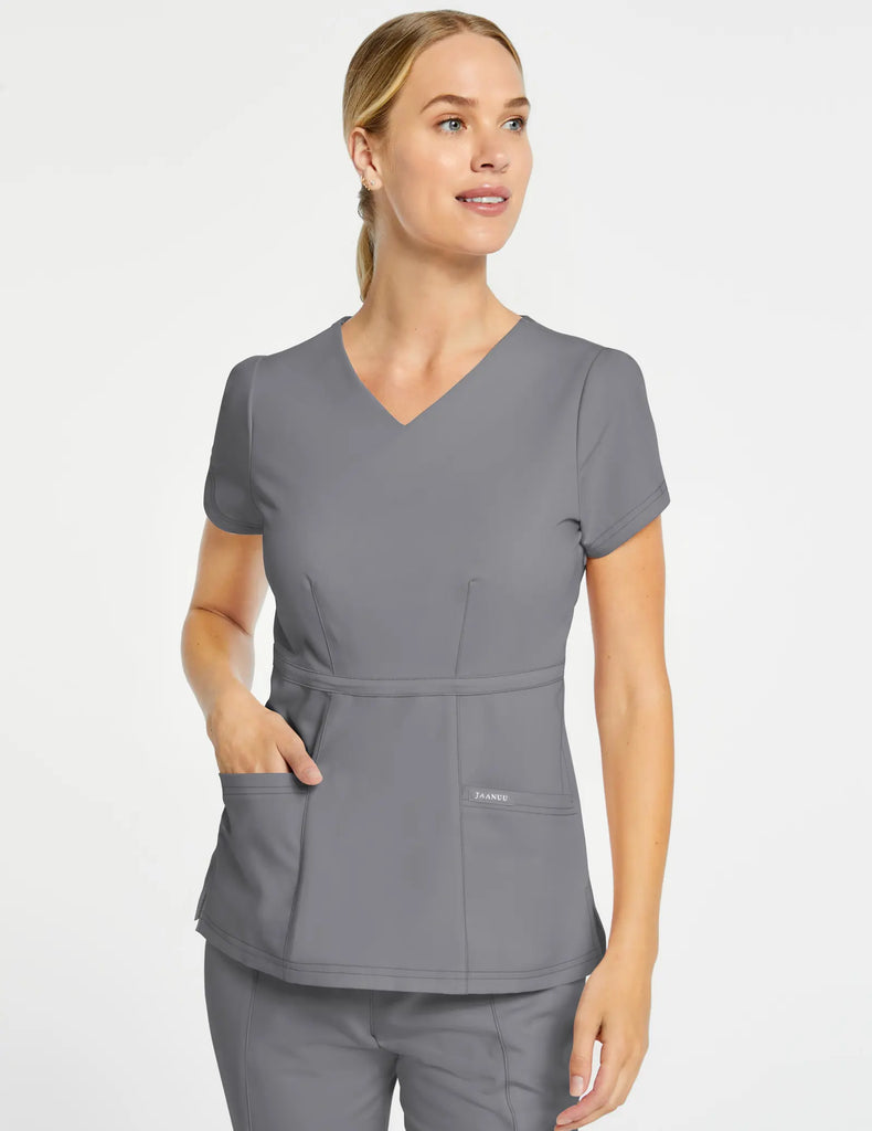 Jaanuu Scrubs Women's Signature Peplum Top Gray | scrub-supply.com