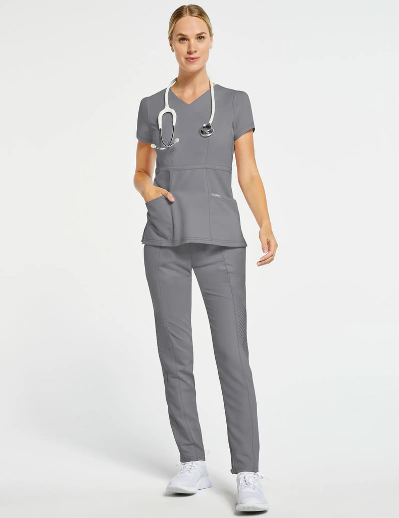 Jaanuu Scrubs Women's Signature Peplum Top Gray | scrub-supply.com