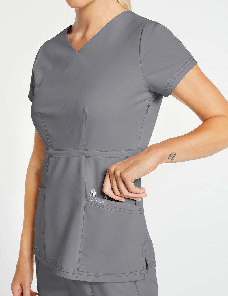 Jaanuu Scrubs Women's Signature Peplum Top Gray | scrub-supply.com