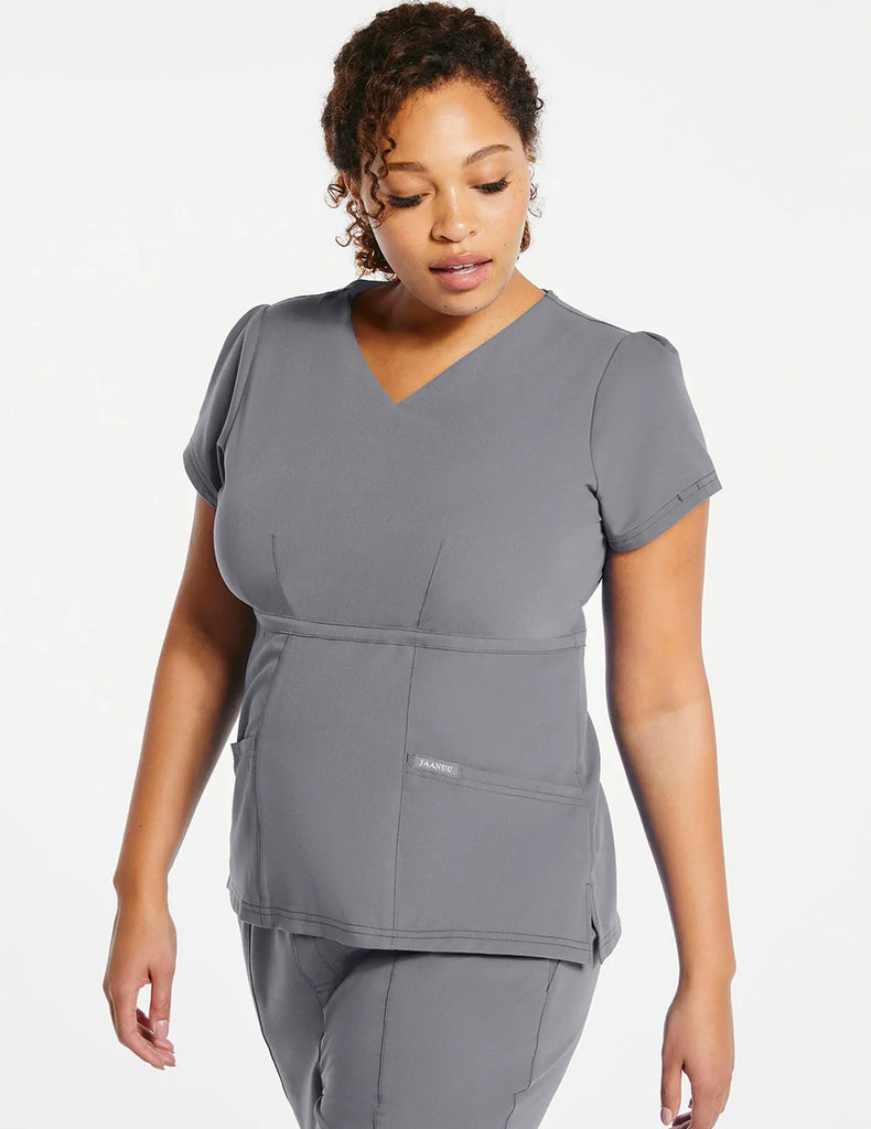 Jaanuu Scrubs Women's Signature Peplum Top Gray | scrub-supply.com