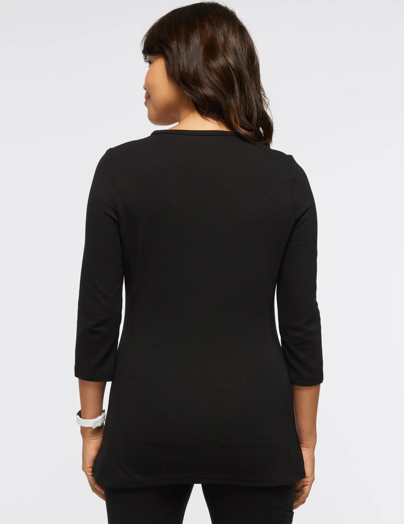Jaanuu Scrubs Women's 3/4 Sleeve Crewneck Scrub Top Black | scrub-supply.com