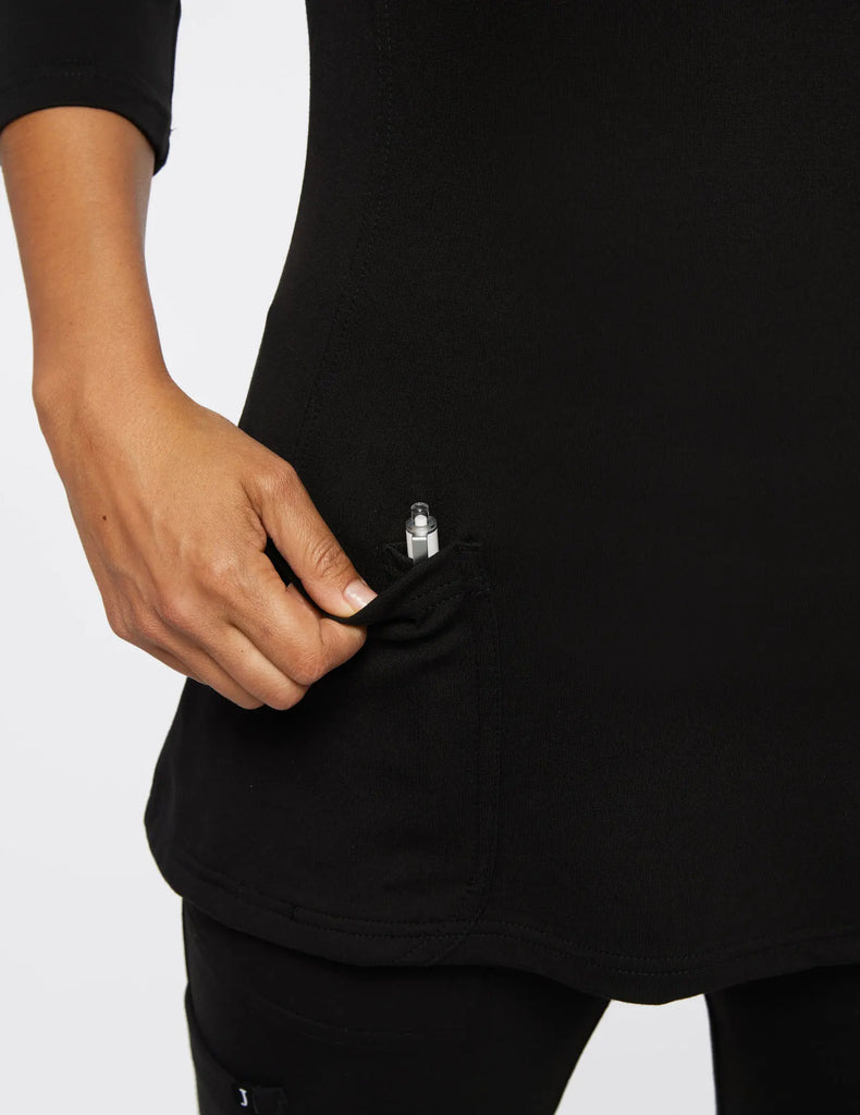 Jaanuu Scrubs Women's 3/4 Sleeve Crewneck Scrub Top Black | scrub-supply.com