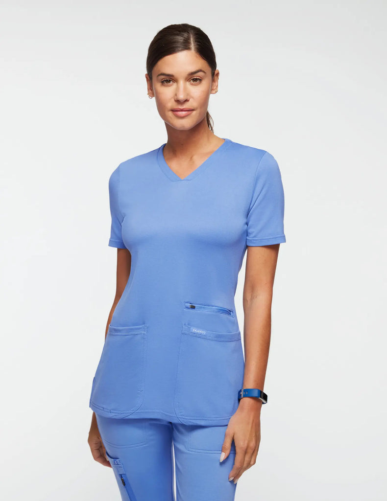 Jaanuu Scrubs Women's 4-Pocket V-Neck Scrub Top Ceil Blue | scrub-supply.com