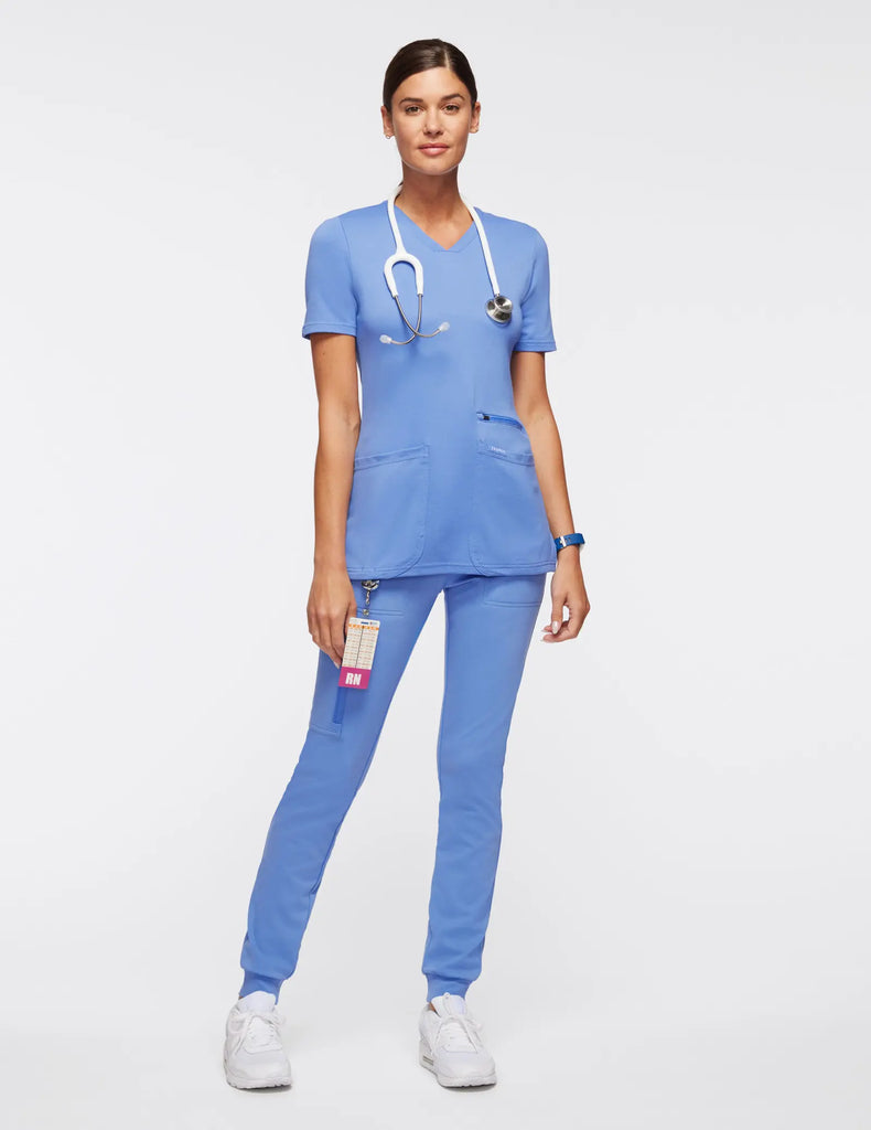 Jaanuu Scrubs Women's 4-Pocket V-Neck Scrub Top Ceil Blue | scrub-supply.com