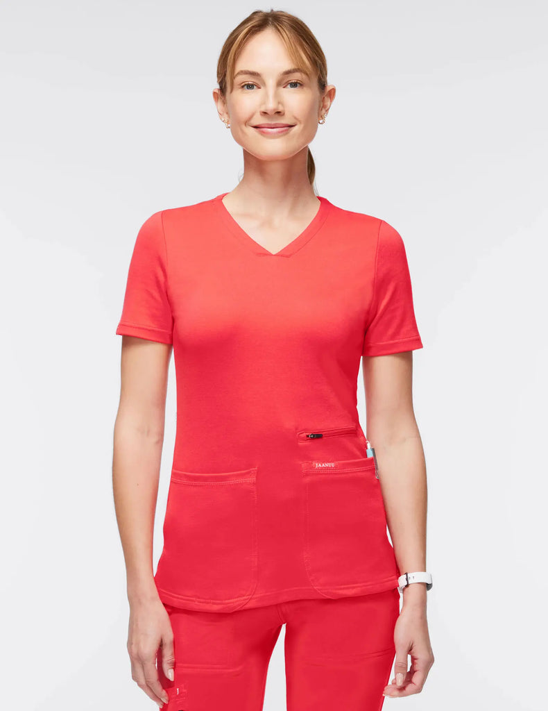 Jaanuu Scrubs Women's 4-Pocket V-Neck Scrub Top Coral | scrub-supply.com