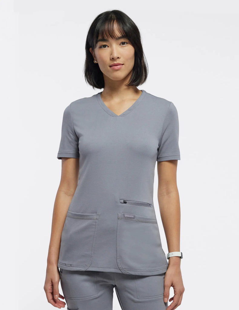 Jaanuu Scrubs Women's 4-Pocket V-Neck Scrub Top Gray | scrub-supply.com