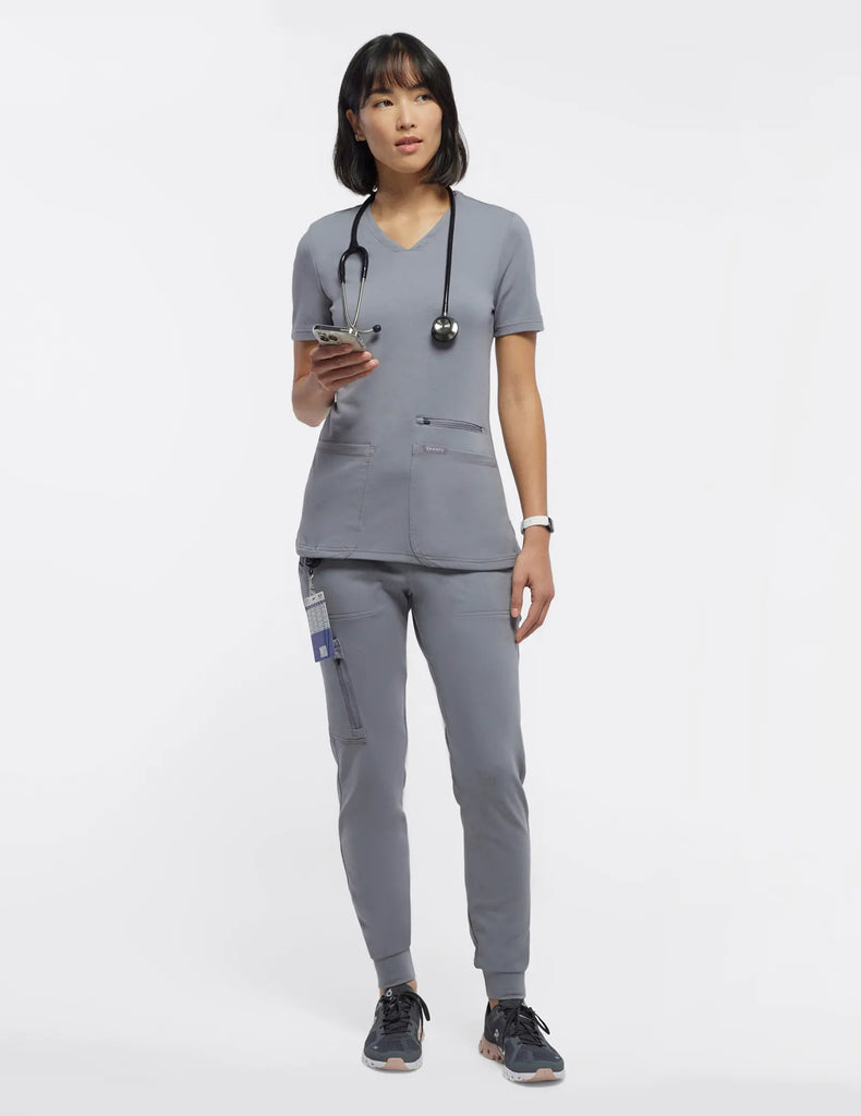 Jaanuu Scrubs Women's 4-Pocket V-Neck Scrub Top Gray | scrub-supply.com