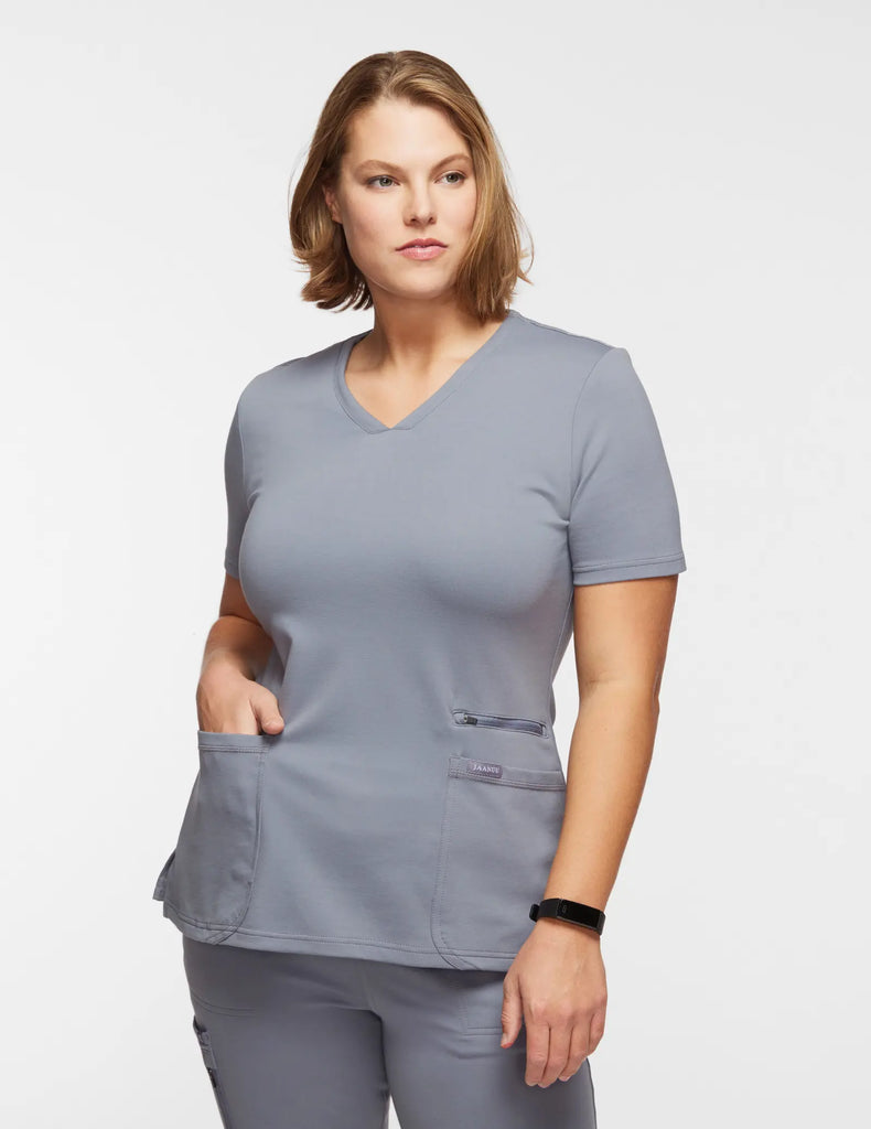 Jaanuu Scrubs Women's 4-Pocket V-Neck Scrub Top Gray | scrub-supply.com