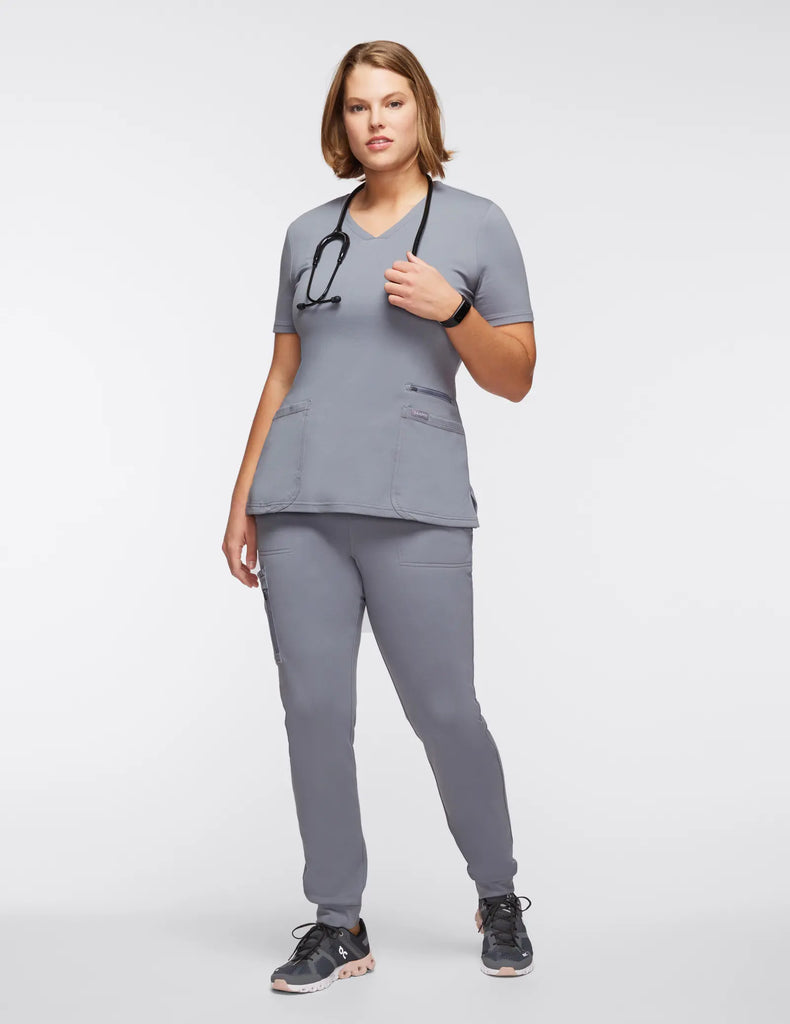 Jaanuu Scrubs Women's 4-Pocket V-Neck Scrub Top Gray | scrub-supply.com