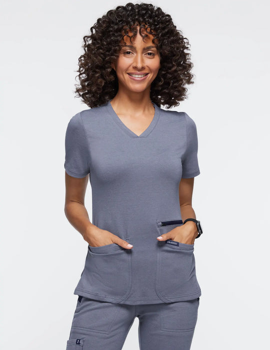 Jaanuu Scrubs Women's 4-Pocket V-Neck Scrub Top Heather Navy | scrub-supply.com