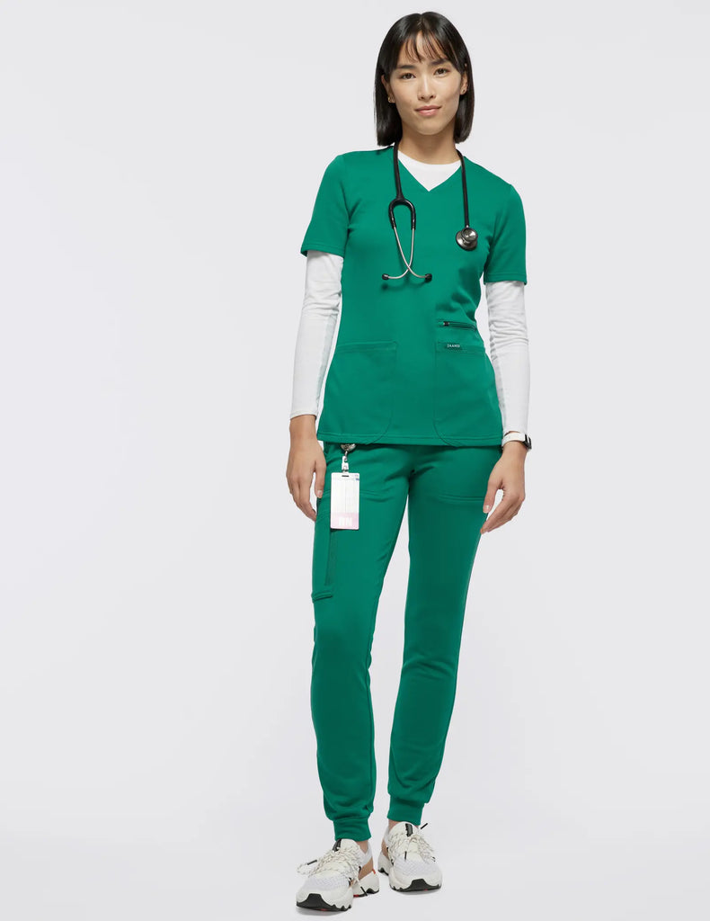 Jaanuu Scrubs Women's 4-Pocket V-Neck Scrub Top Hunter Green | scrub-supply.com