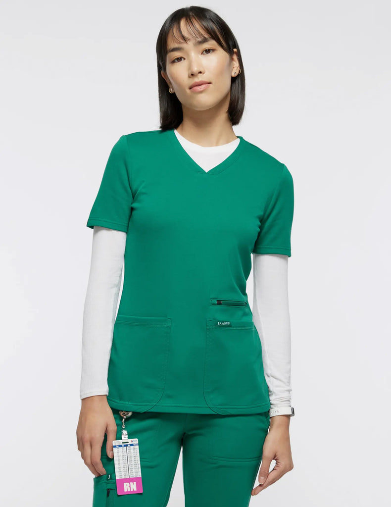 Jaanuu Scrubs Women's 4-Pocket V-Neck Scrub Top Hunter Green | scrub-supply.com