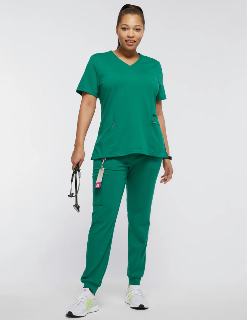 Jaanuu Scrubs Women's 4-Pocket V-Neck Scrub Top Hunter Green | scrub-supply.com