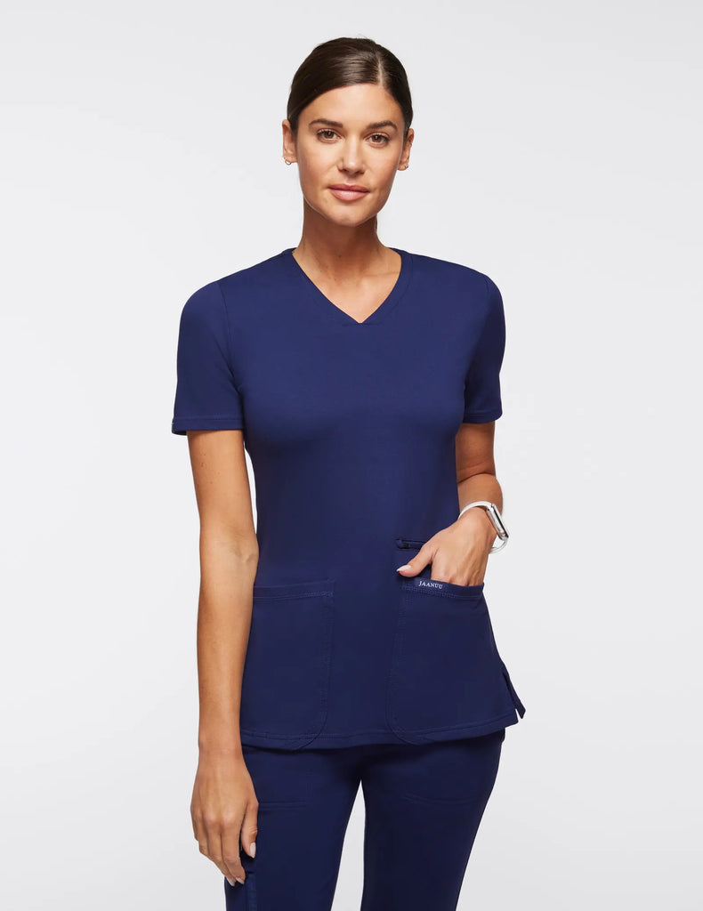 Jaanuu Scrubs Women's 4-Pocket V-Neck Scrub Top Navy | scrub-supply.com