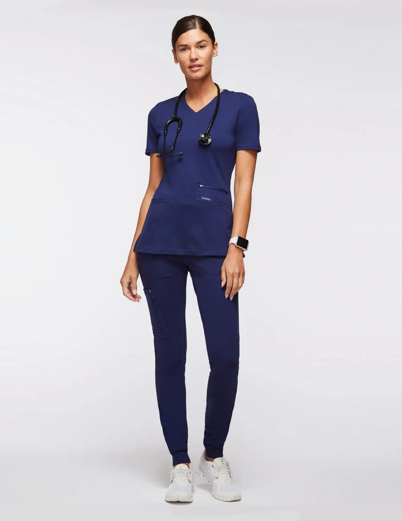 Jaanuu Scrubs Women's 4-Pocket V-Neck Scrub Top Navy | scrub-supply.com