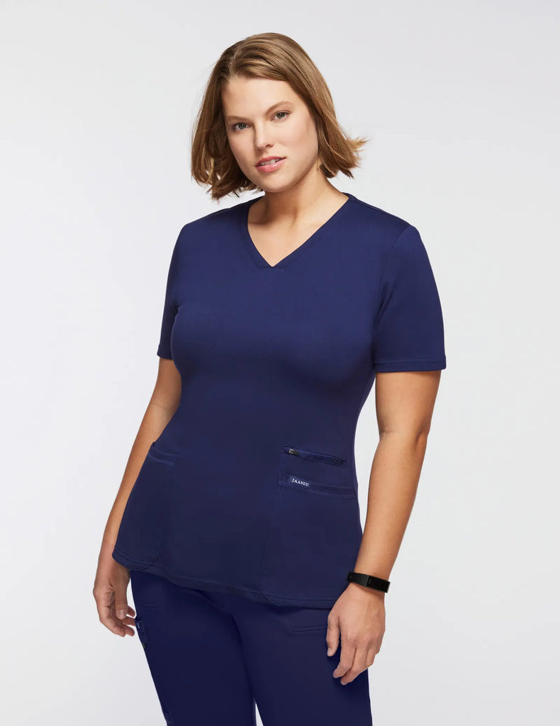 Jaanuu Scrubs Women's 4-Pocket V-Neck Scrub Top Navy | scrub-supply.com