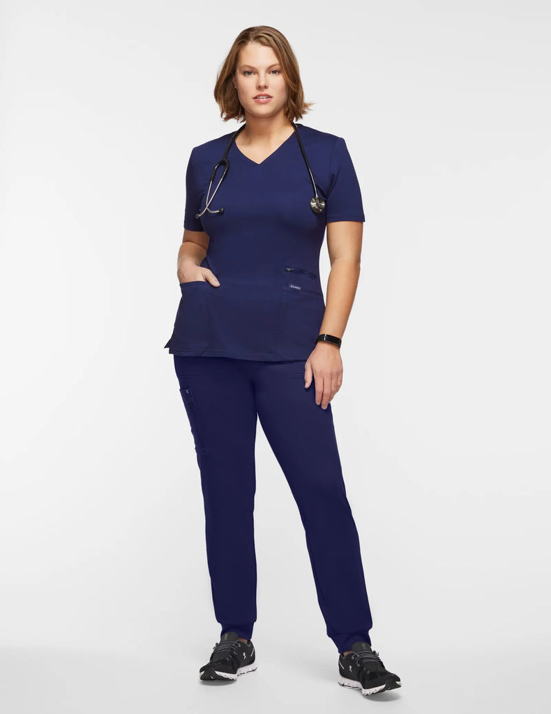 Jaanuu Scrubs Women's 4-Pocket V-Neck Scrub Top Navy | scrub-supply.com