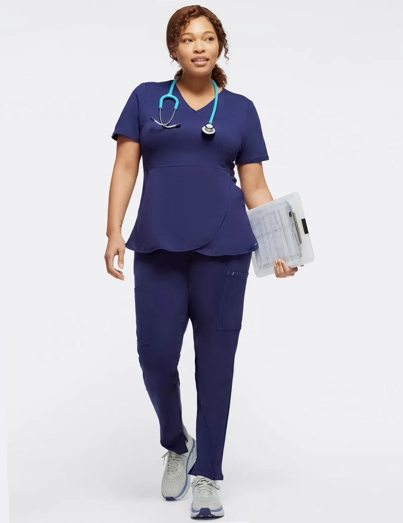 Jaanuu Scrubs Women's Tulip Mock-Wrap Scrub Top Navy | scrub-supply.com