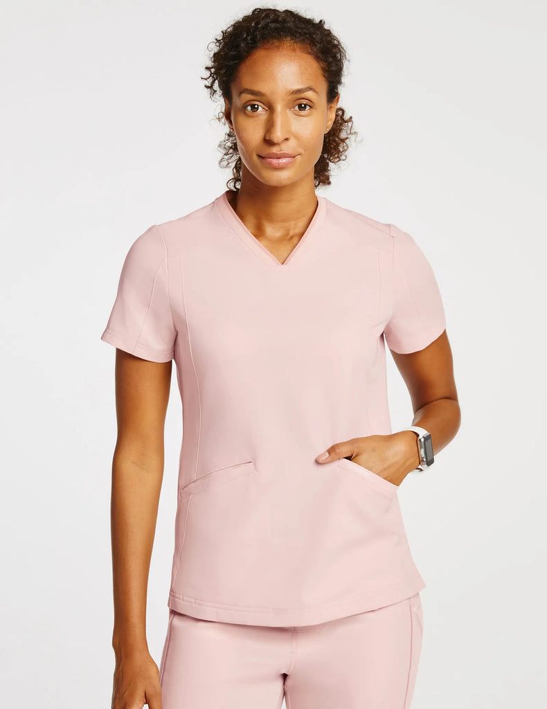 Jaanuu Scrubs Women's Women’s V-Neck Trim Top Blushing Pink | scrub-supply.com