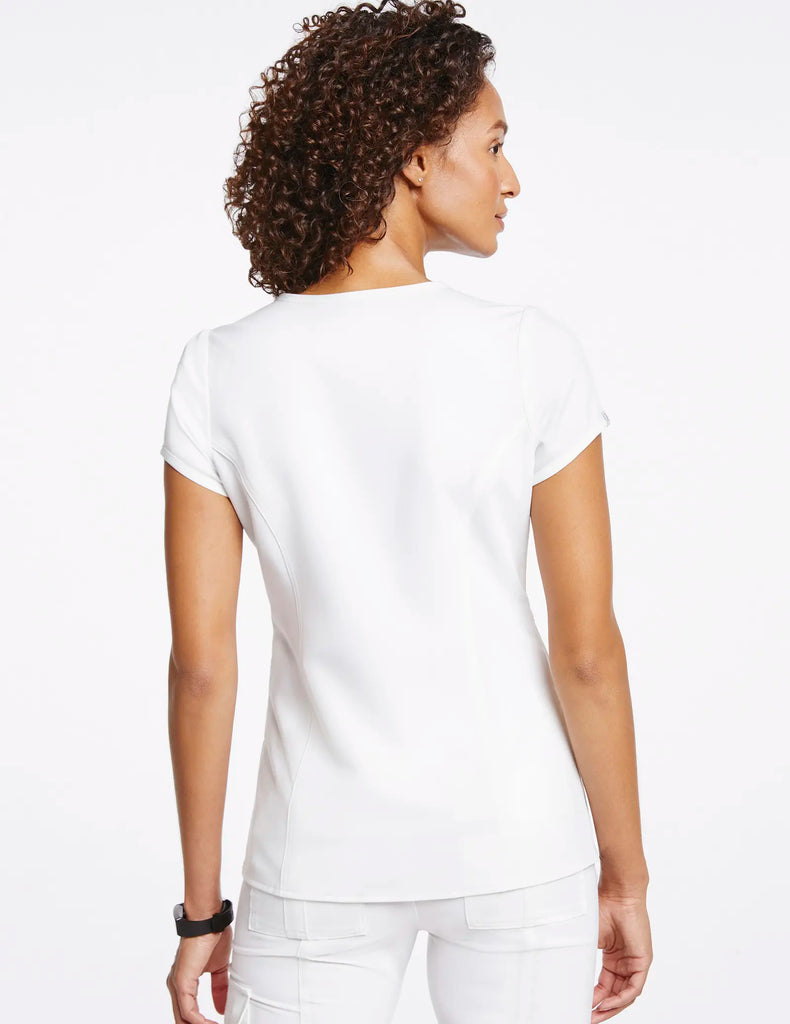 Jaanuu Scrubs Women's Signature Gold Zip Tulip Top White | scrub-supply.com