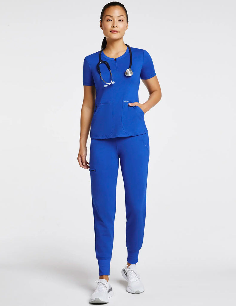 Jaanuu Scrubs Women's Quarter Zip Crew Neck Top Royal Blue | scrub-supply.com