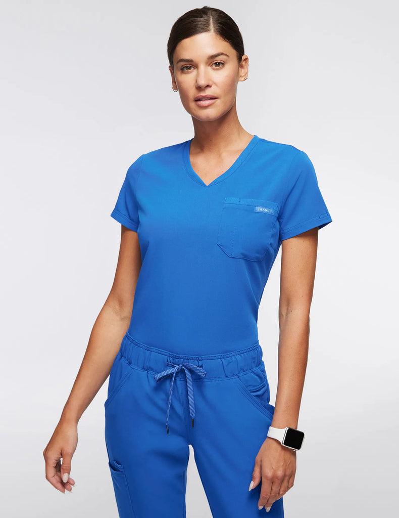 Jaanuu Scrubs Women's 2-Pocket Tuck-In Scrub Top Royal Blue | scrub-supply.com