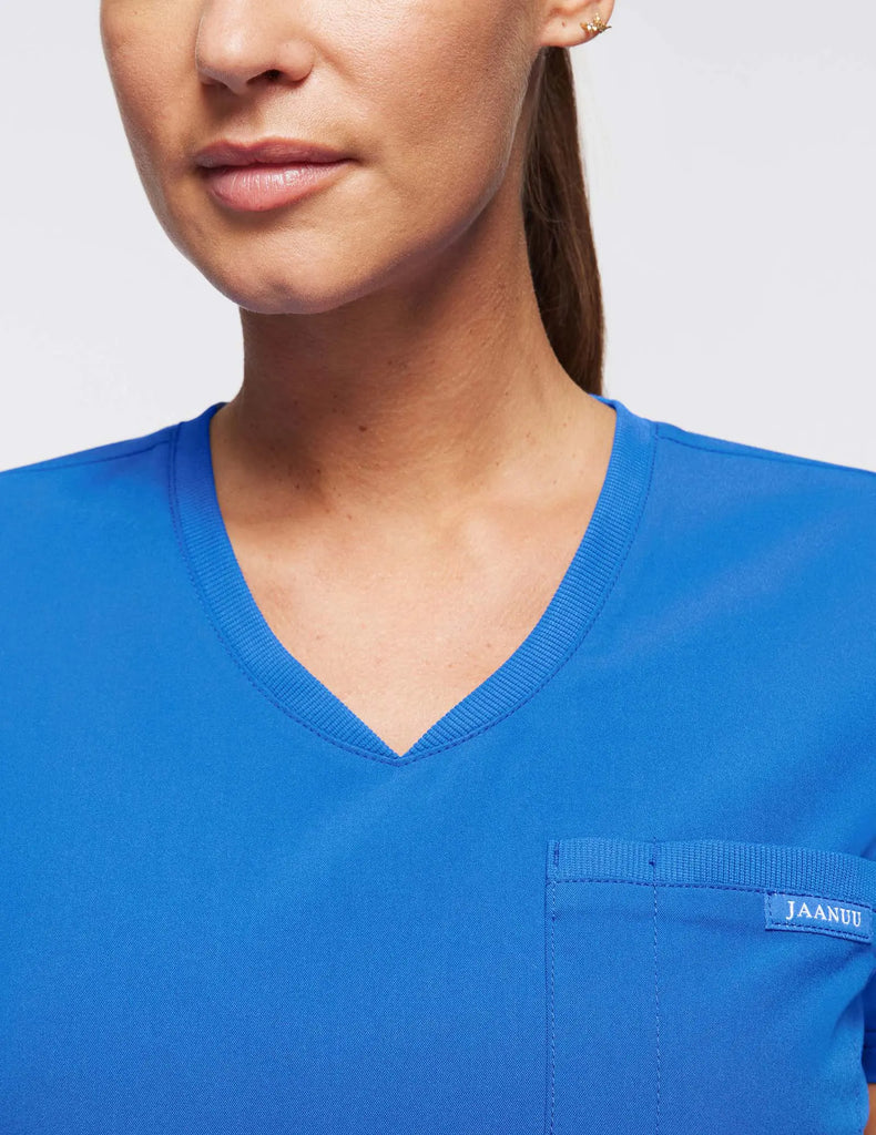 Jaanuu Scrubs Women's 2-Pocket Tuck-In Scrub Top Royal Blue | scrub-supply.com