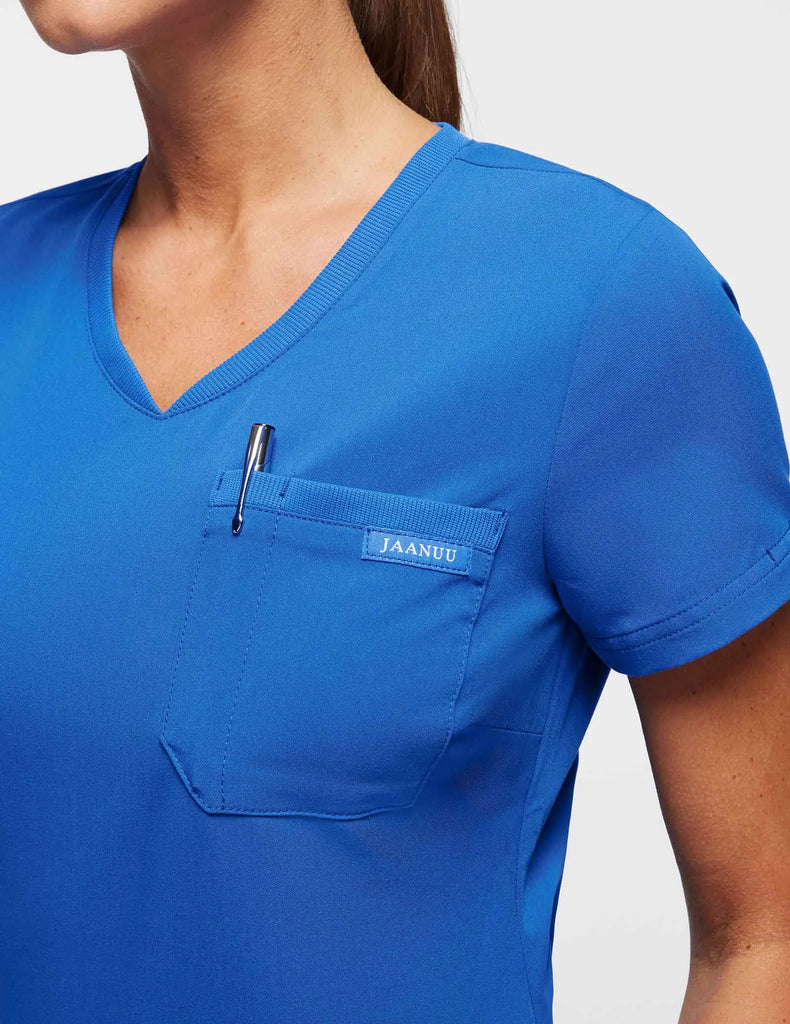 Jaanuu Scrubs Women's 2-Pocket Tuck-In Scrub Top Royal Blue | scrub-supply.com