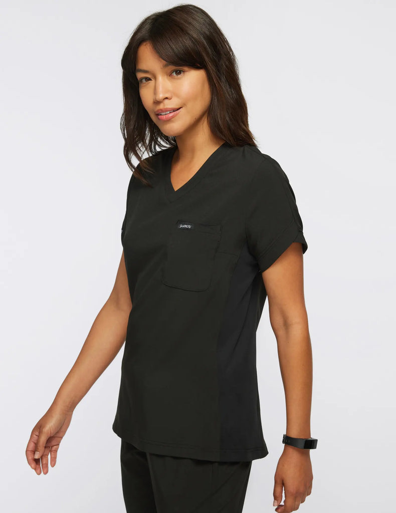 Jaanuu Scrubs Women's Performance V-Neck Scrub Top Black | scrub-supply.com