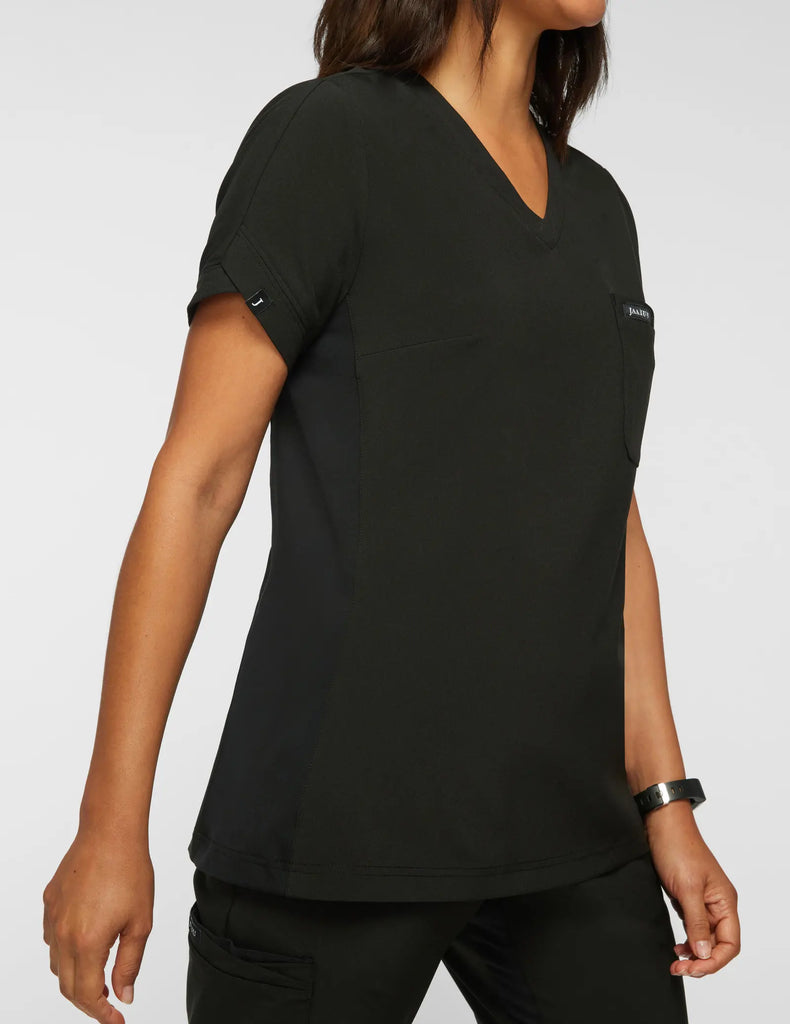 Jaanuu Scrubs Women's Performance V-Neck Scrub Top Black | scrub-supply.com