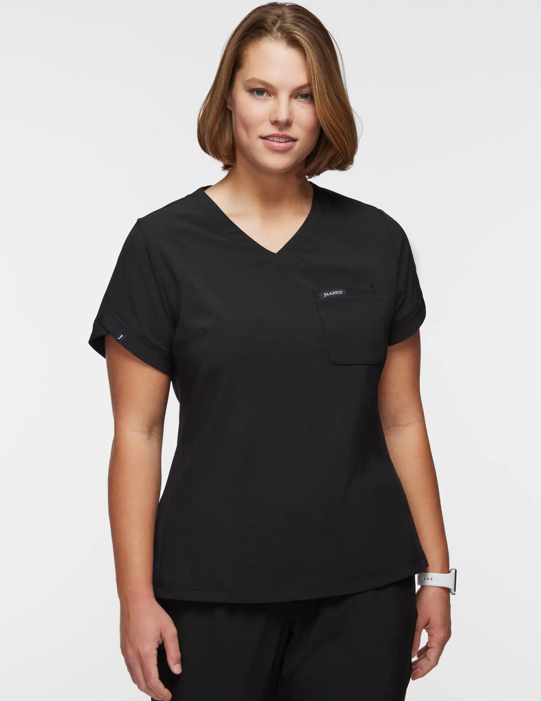 Jaanuu Scrubs Women's Performance V-Neck Scrub Top Black | scrub-supply.com