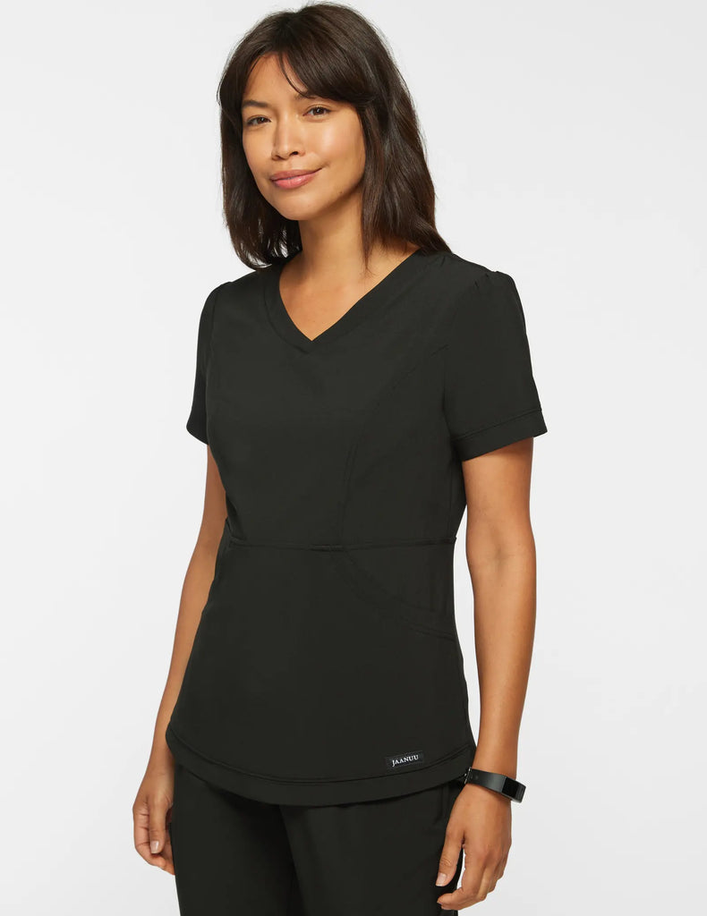 Jaanuu Scrubs Women's Tulip Scrub Top Black | scrub-supply.com