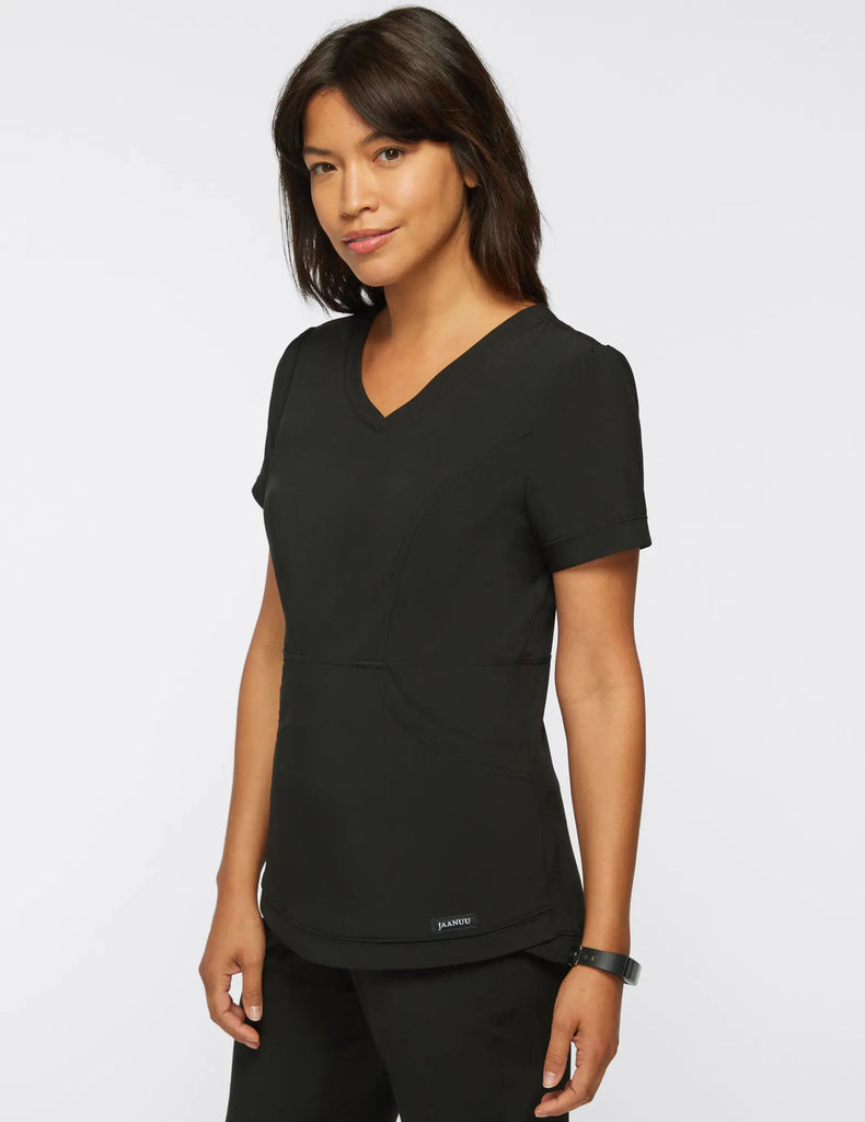 Jaanuu Scrubs Women's Tulip Scrub Top Black | scrub-supply.com