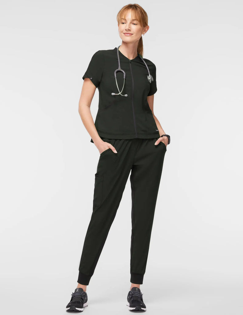 Jaanuu Scrubs Women's Tulip Zip Scrub Top Black | scrub-supply.com