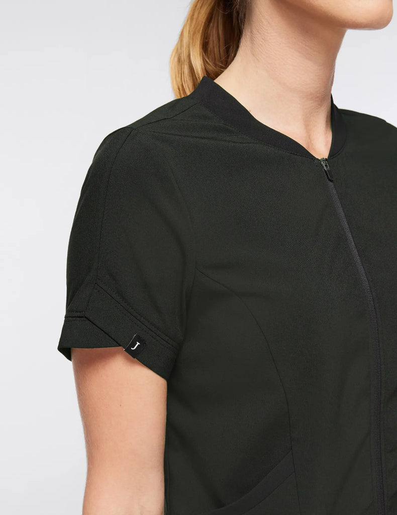 Jaanuu Scrubs Women's Tulip Zip Scrub Top Black | scrub-supply.com