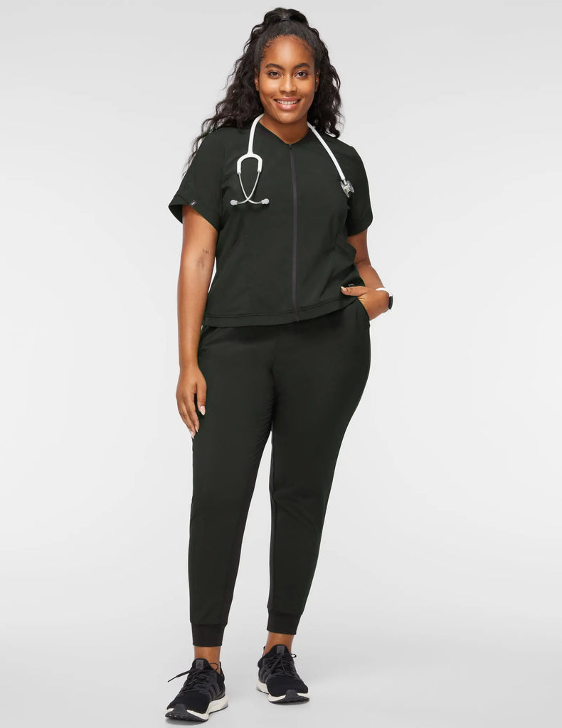 Jaanuu Scrubs Women's Tulip Zip Scrub Top Black | scrub-supply.com