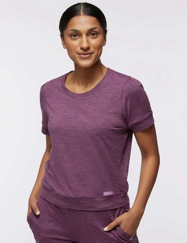 Jaanuu Scrubs Women's Puff-Sleeve Lounge Top Heather Blackberry | scrub-supply.com