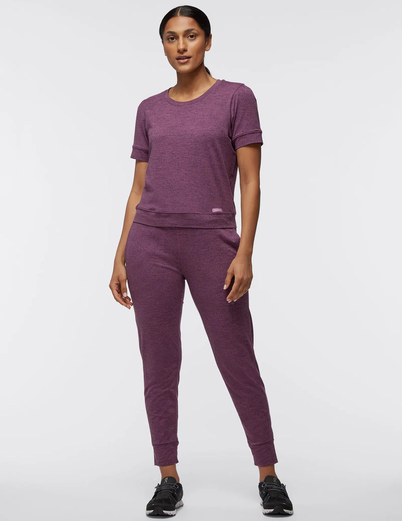 Jaanuu Scrubs Women's Puff-Sleeve Lounge Top Heather Blackberry | scrub-supply.com