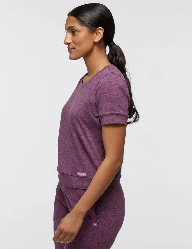 Jaanuu Scrubs Women's Puff-Sleeve Lounge Top Heather Blackberry | scrub-supply.com