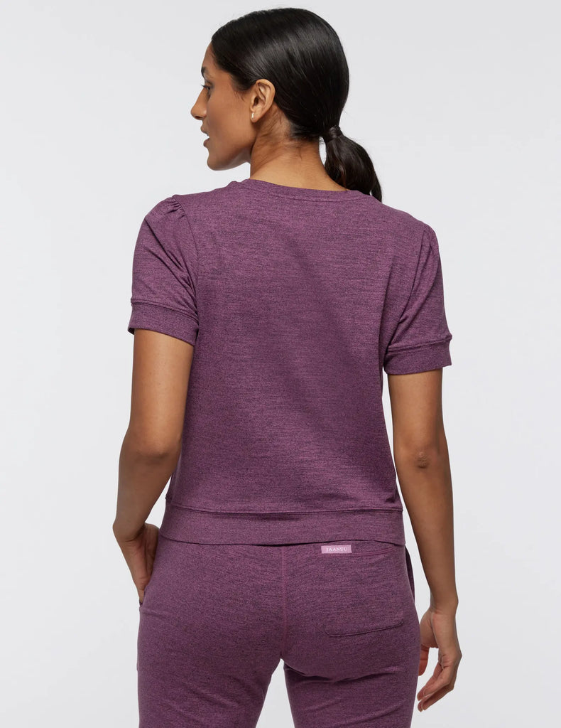 Jaanuu Scrubs Women's Puff-Sleeve Lounge Top Heather Blackberry | scrub-supply.com