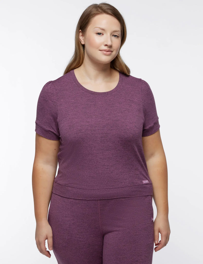 Jaanuu Scrubs Women's Puff-Sleeve Lounge Top Heather Blackberry | scrub-supply.com