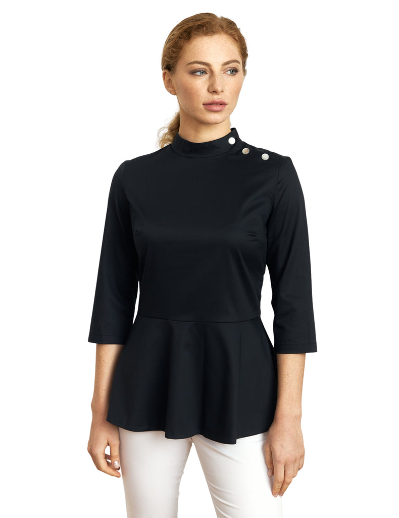 Treat in Style Scrubs Women's Button Peplum Blouse Black | scrub-supply.com