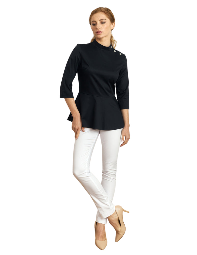 Treat in Style Scrubs Women's Button Peplum Blouse Black | scrub-supply.com