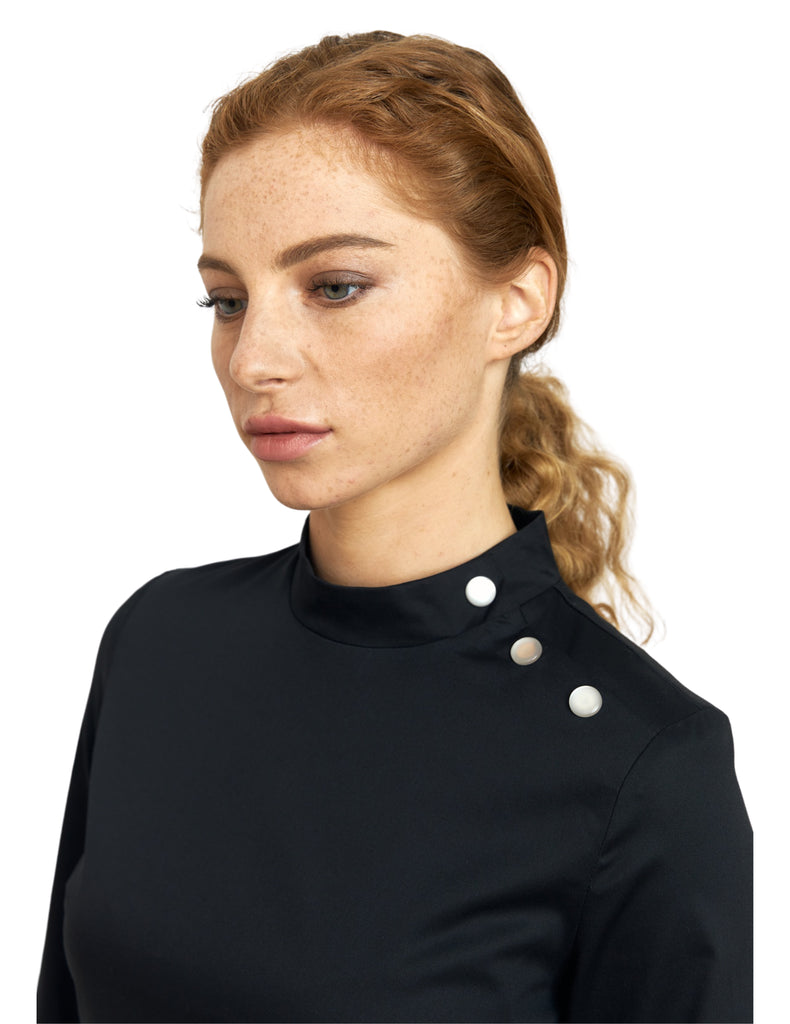 Treat in Style Scrubs Women's Button Peplum Blouse Black | scrub-supply.com