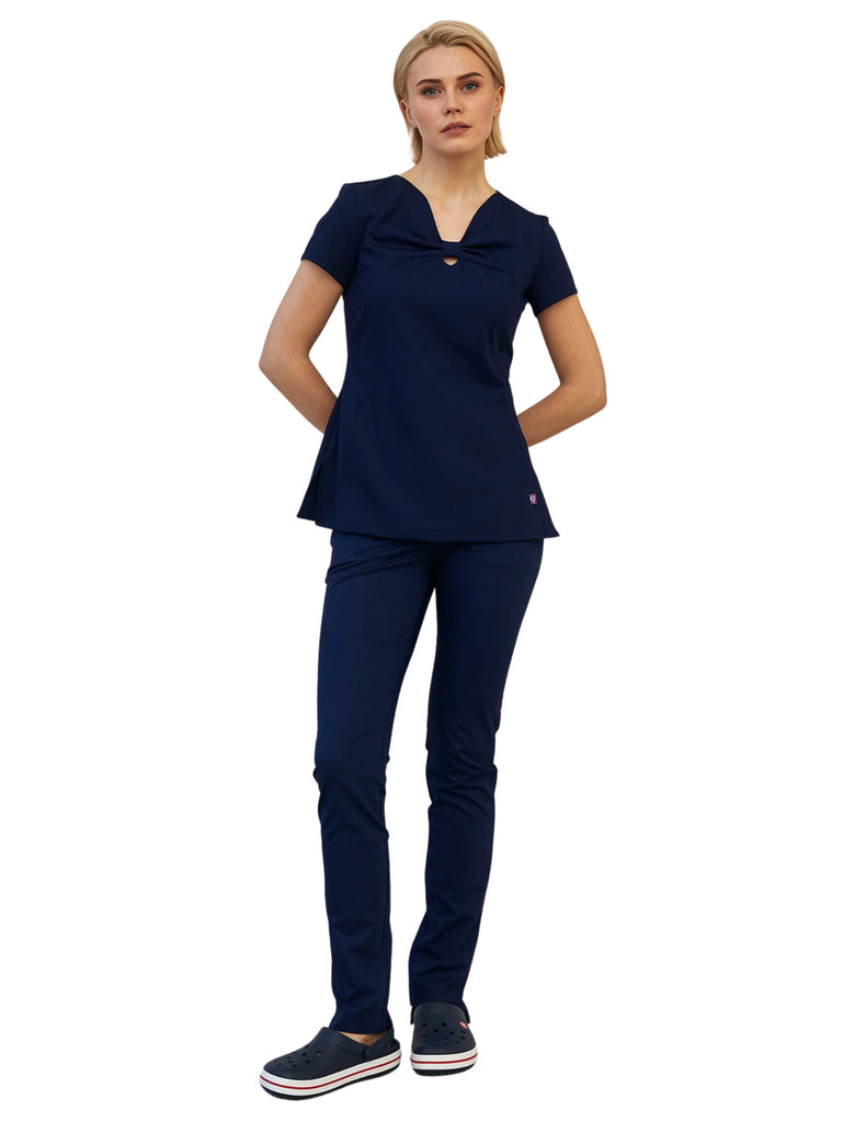 Treat in Style Scrubs Women's Bow Neck Top Blue | scrub-supply.com