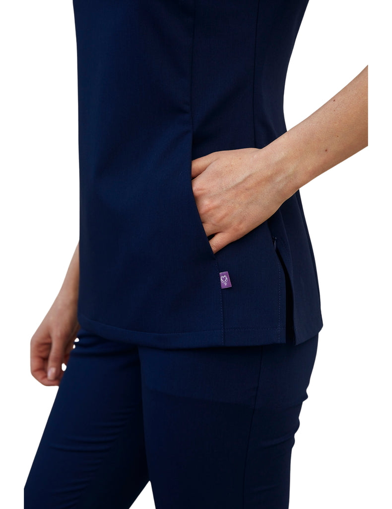 Treat in Style Scrubs Women's Bow Neck Top Blue | scrub-supply.com