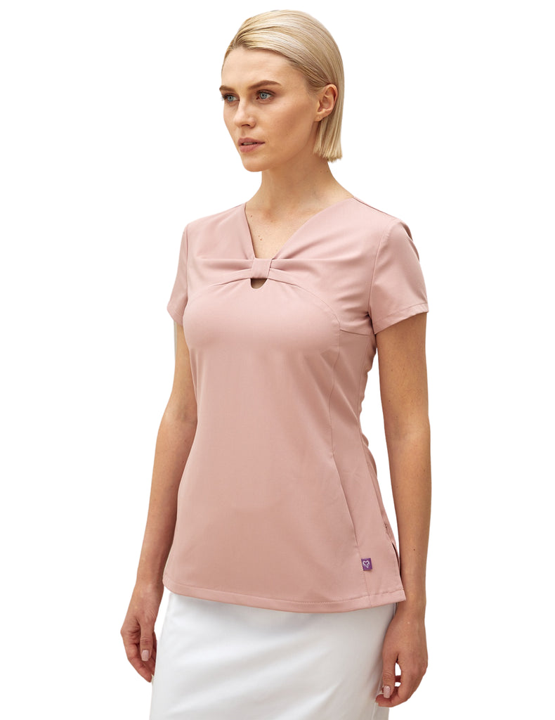 Treat in Style Scrubs Women's Bow Neck Top Powdery Pink | scrub-supply.com